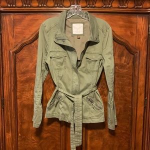 Sonoma Women’s Light Olive Green Zip Up, Belted, Cotton Jacket Size: Medium